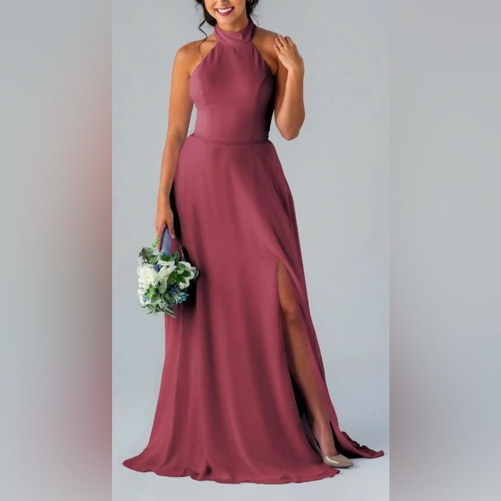 Kennedy Blue Stassi Rosewood Chiffon High Halter Neck Gown Women’s Size 6